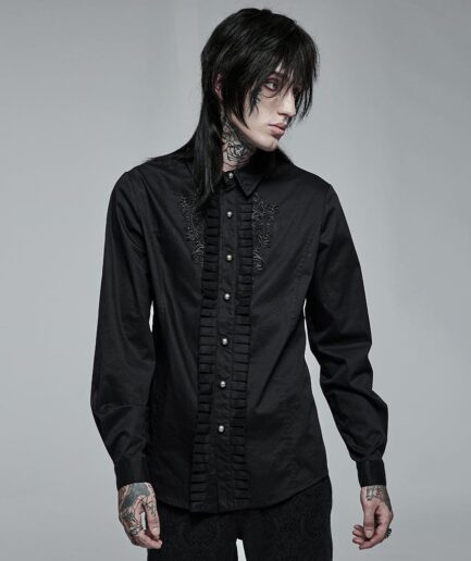 Men's Gothic Floral Embroidered Ruffled Shirt