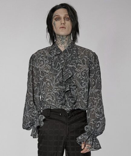 Men's Gothic Puff Sleeved Embossed Ruched Shirt