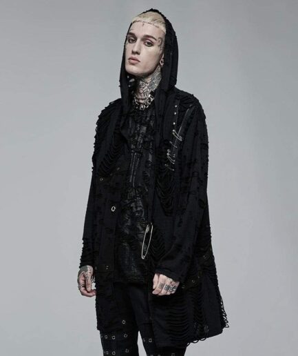Men's Gothic Ripped Clip Cardigan with Hood