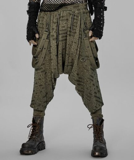 Men's Gothic Ripped Sagging Pants with Straps