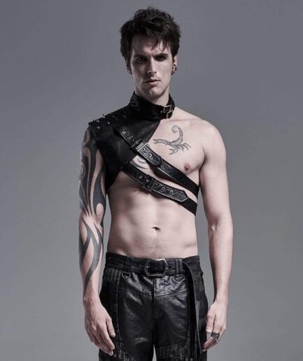 Men's Gothic Slash Shoulder Harnesses With Rivets And Chains