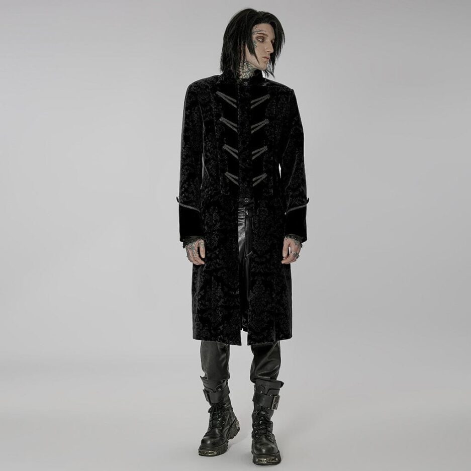 Men's Gothic Stand Collar Floral Printed Long Coat