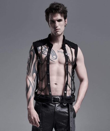 Men's Gothic Stand Collar Single-breasted Cutout Body Harnesses