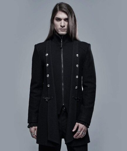 Men's Gothic Stand Collar Woollen Jacket Black