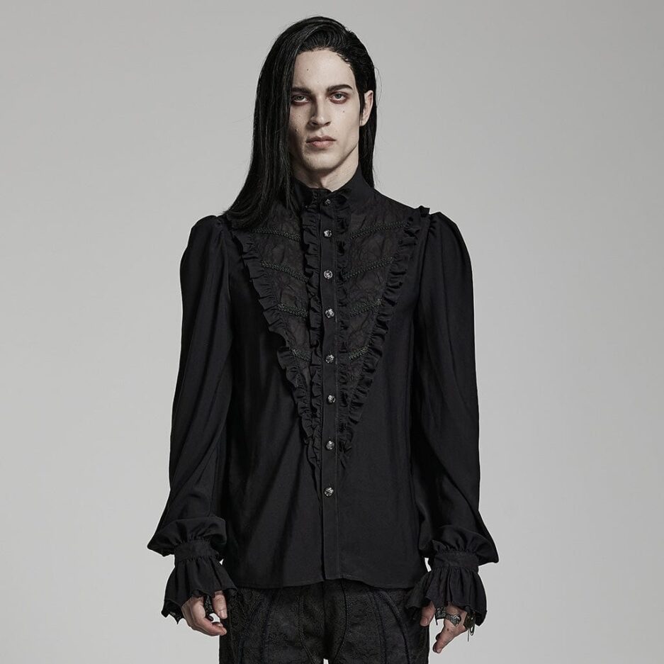 Men's Gothic Stand Collar Ruffled Shirt