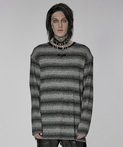 Men's Punk Double Color Striped Sweater