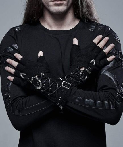 Men's Punk Strappy Cutout Buckles Black Gloves