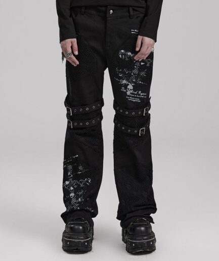 Men's Punk Strappy Printed Trousers