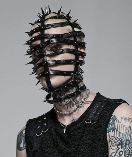 Men's Punk Strappy Rivet Cone Mask