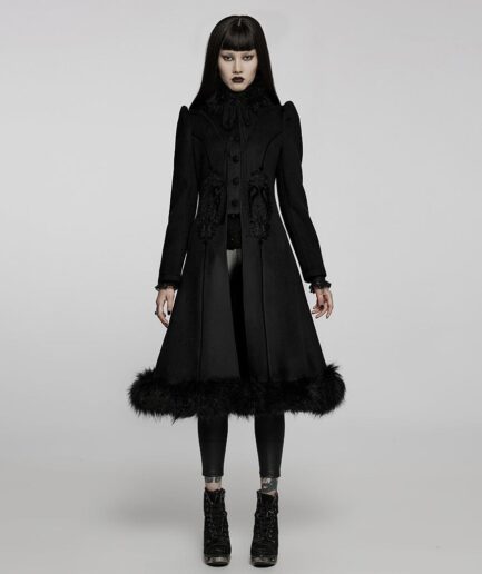 Women's Gothic Applique Single-breasted Faux Wool Maxi Coat