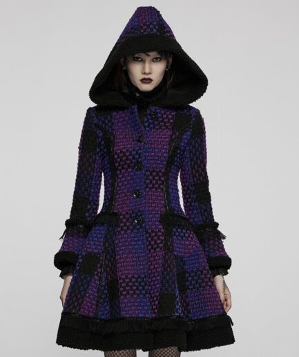 Women's Gothic Contrast Color Flare Sleeved Winter Coat with Hood