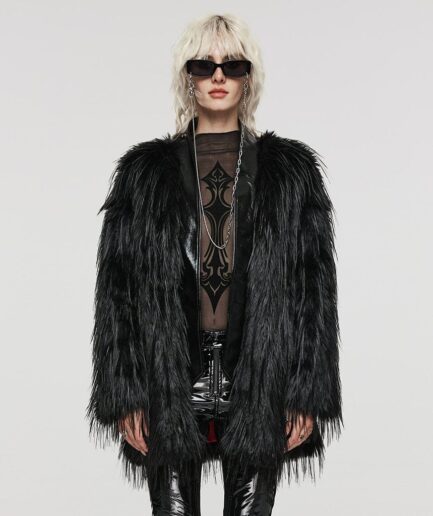 Women's Gothic Faux Fur Splice Faux Leather Coat Black
