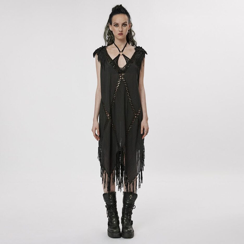 Women's Gothic Feather Tassels Dress