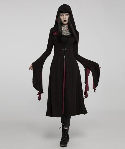 Women's Gothic Flare Sleeved Maxi Coat with Hood