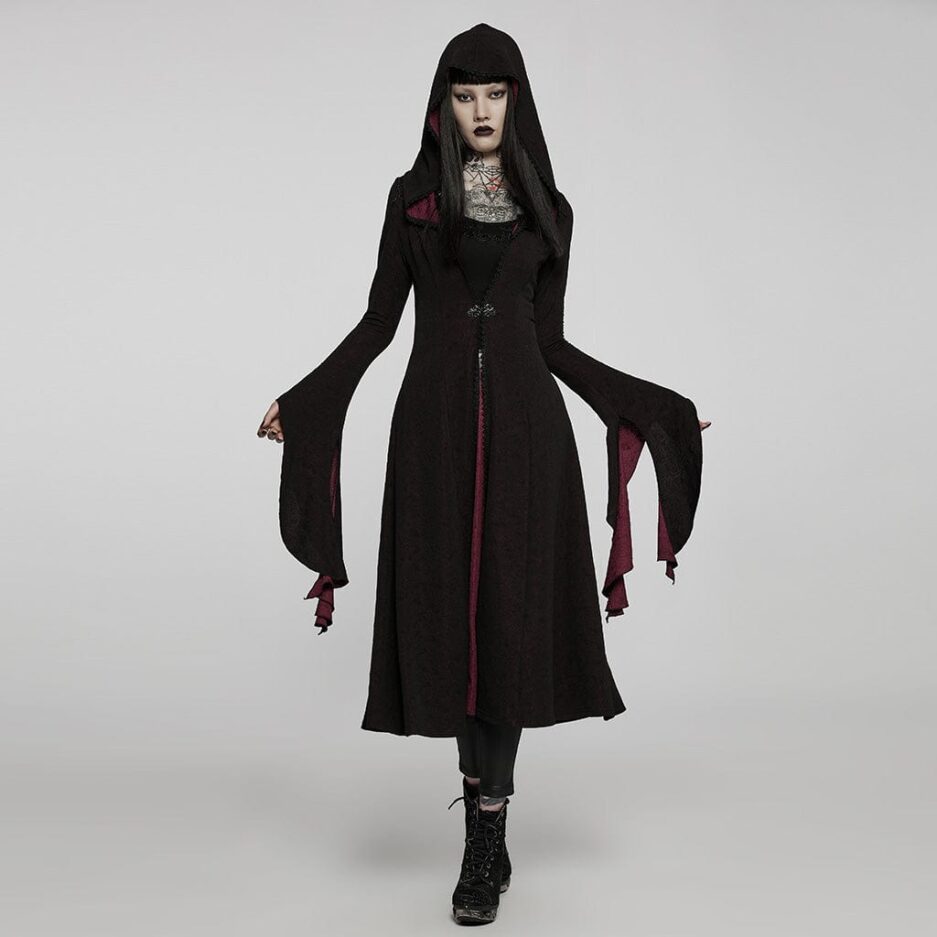 Women's Gothic Flare Sleeved Maxi Coat with Hood