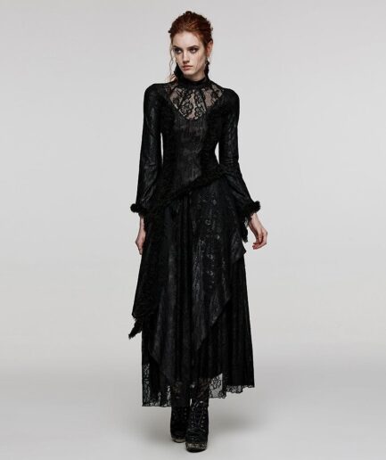 Women's Gothic Flared Sleeved Mesh Splice Lace Wedding Dress
