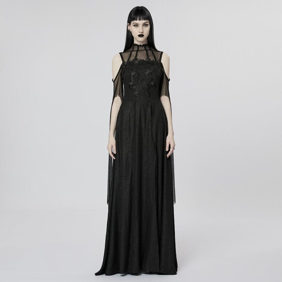 Women's Gothic Off Should Mesh Splice Split Wedding Dress