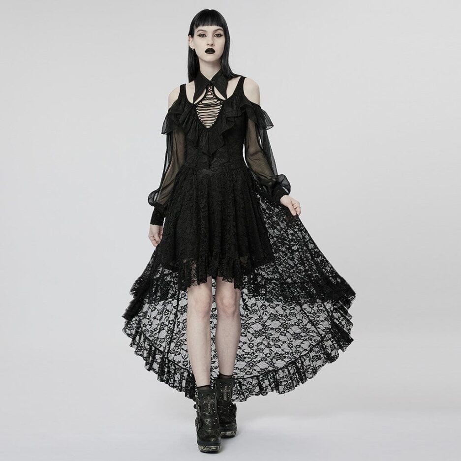 Women's Gothic Off Shoulder Irregular Lace Dress