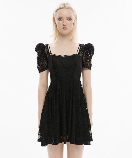 Women's Gothic Puff Sleeved Lace Splice Dress