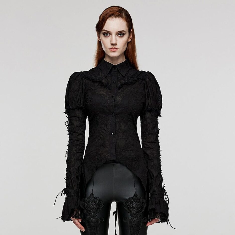 Women's Gothic Puff Sleeved Lace Splice Shirt Black
