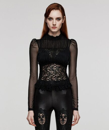 Women's Gothic Puff Sleeved Sheer Lace Shirt