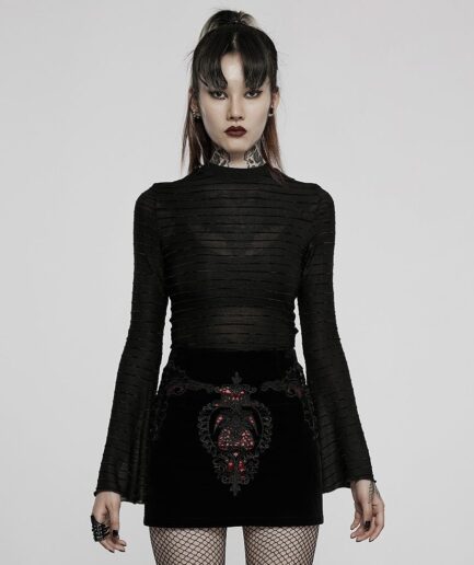 Women's Gothic Punk Irregular Hem Stripes Long Sleeved Shirt