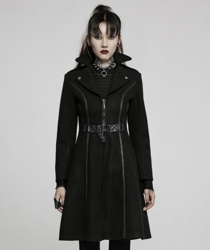Women's Gothic Punk Turn-down Collar Front Zip Winter Long Coat