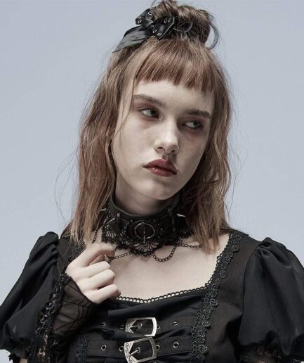 Women's Gothic Rivets Lace Hem Chocker