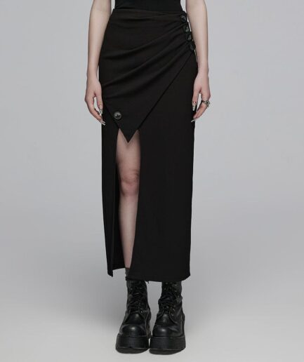 Women's Gothic Ruched Button Split Skirt