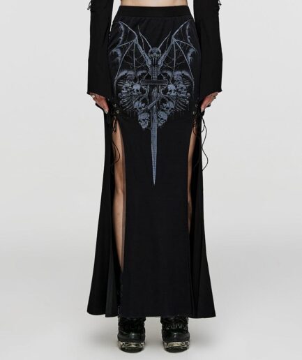 Women's Gothic Skull Printed Side Slit Skirt