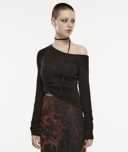 Women's Gothic Slash Shoulder Drawstring Shirt