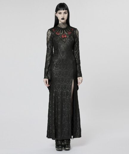 Women's Gothic Spade Embroidered Split Wedding Dress