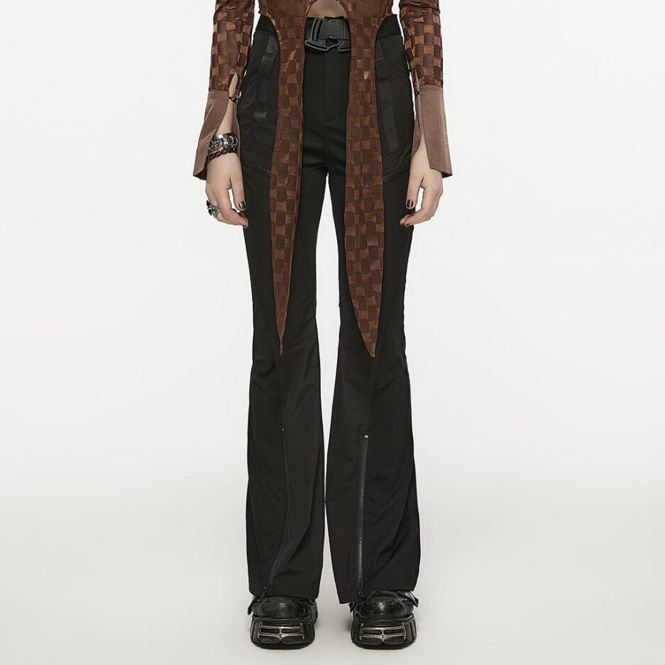Women's Gothic Strap Splice Buckle Flared Pants