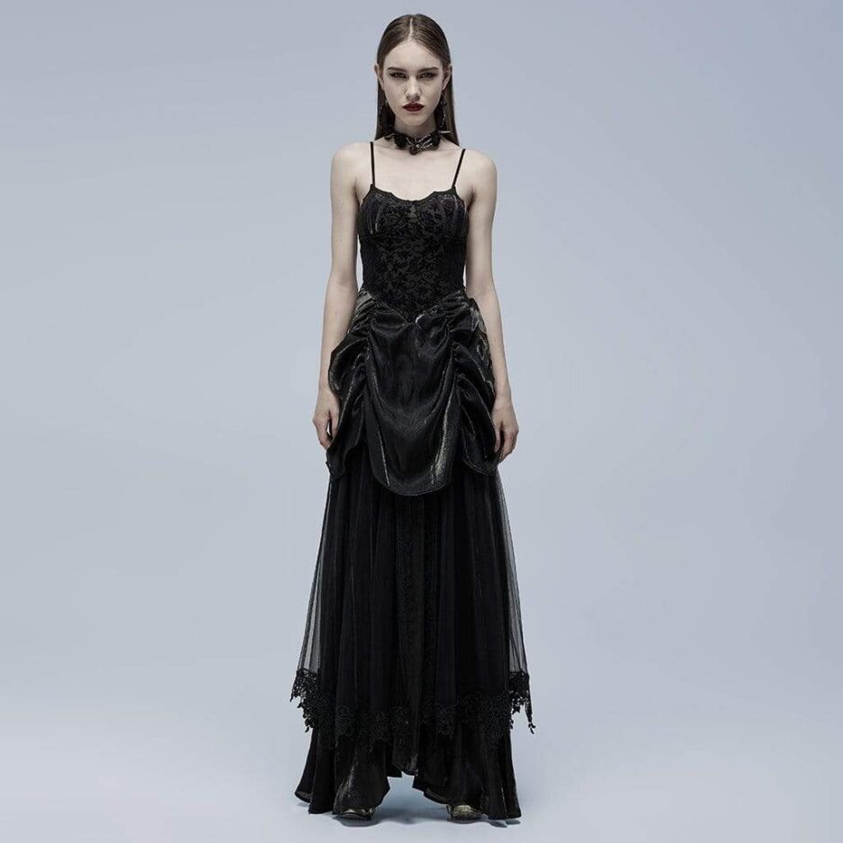 Women's Gothic Strappy Ruffle Layered Slip Wedding Dress