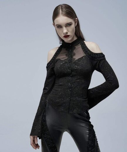 Women's Gothic Strappy Toned Horn Sleeved Shirt