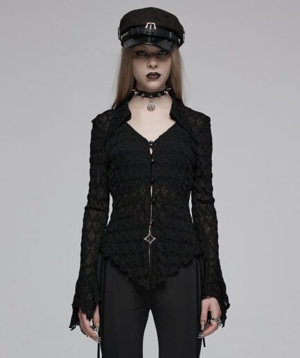 Women's Gothic Turn-down Collar Irregular Drawstring Shirt