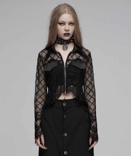 Women's Gothic Turn-down Collar Irregular Lace Jacket