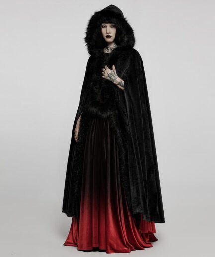 Women's Gothic Punk Faux Fur Long Cloak
