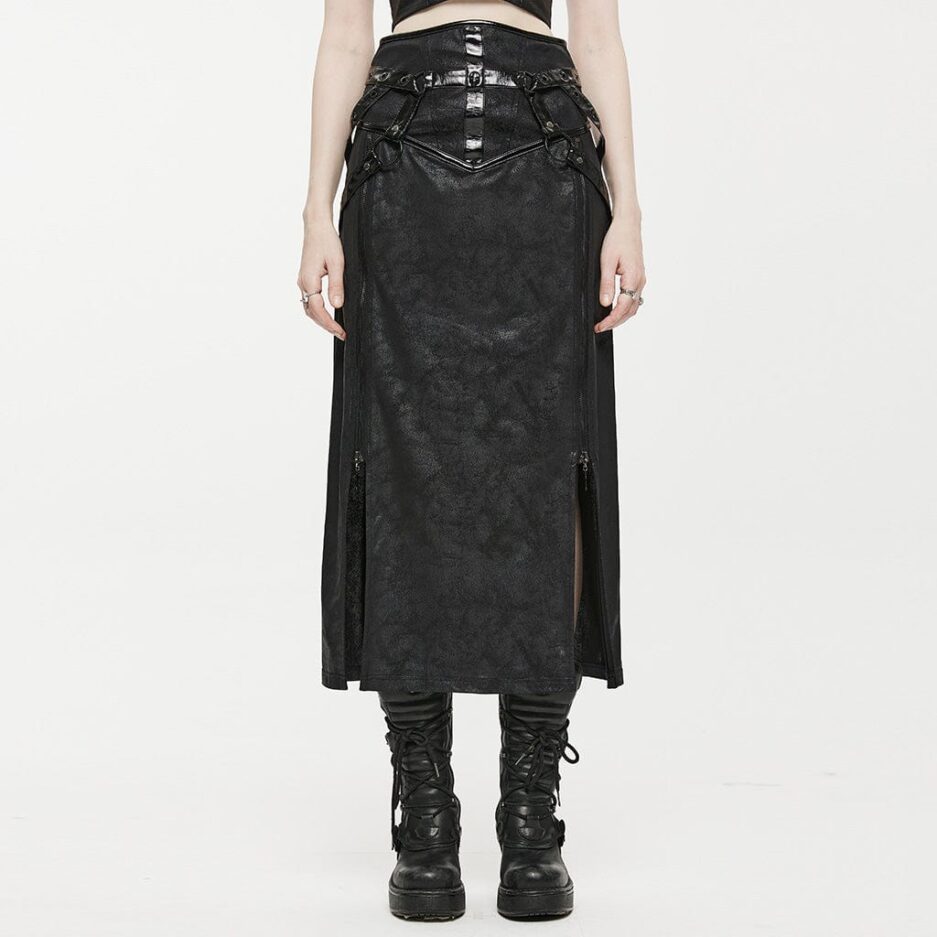 Women's Gothic Zipper Side Slit Skirt