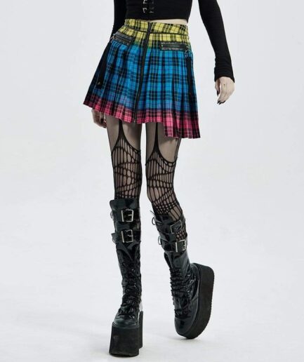 Women's Grunge Contrast Color Irregular Plaid Skirt