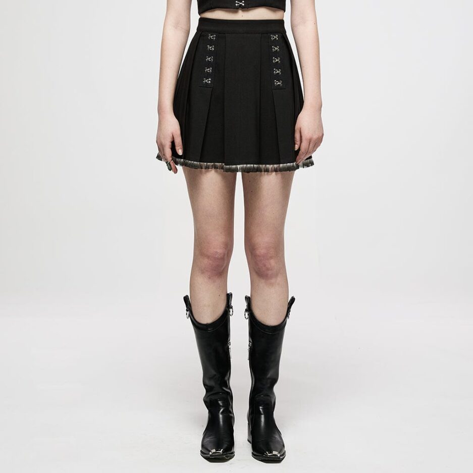 Women's Grunge Crisscross Short Pleated Skirt