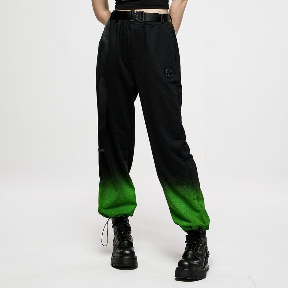 Women's Grunge Green Gradient Overalls with Belt