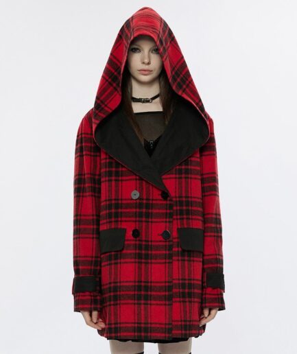 Women's Grunge Reversible Plaid Coat with Hood