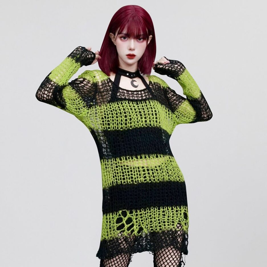 Women's Grunge Ripped Stripes Sweater