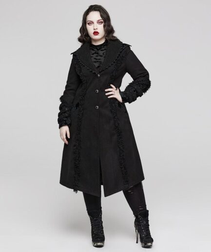 Women's Plus Size Gothic Strappy Fluffy Splice Coat