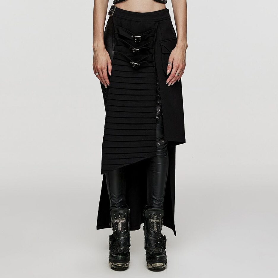 Women's Punk Irregular Ruched Split Skirt