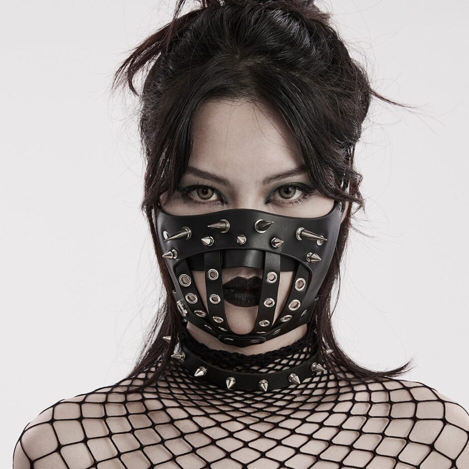 Women's Punk Rivets Nailed Stitch Faux Leather Mask