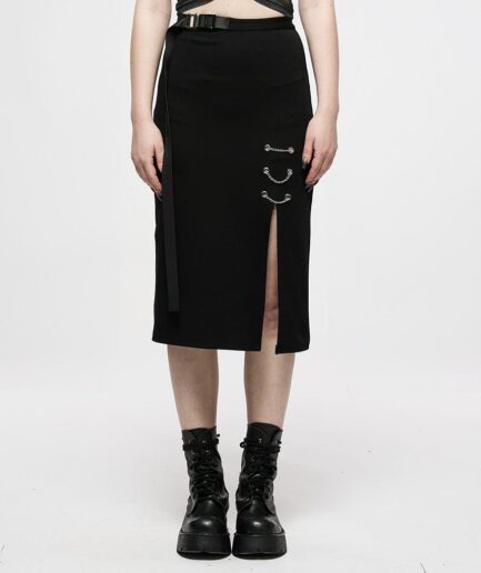 Women's Punk Side Slit Pencil Skirt with Strap