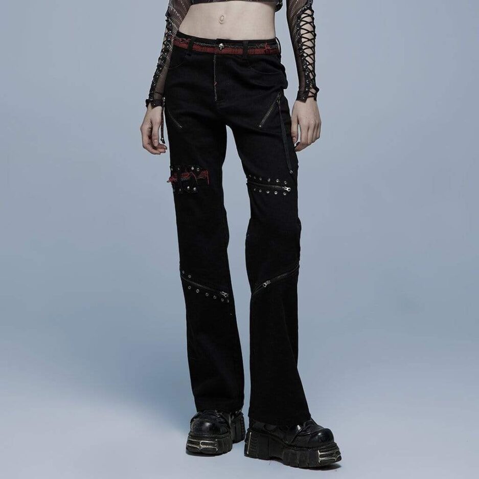 Women's Punk Splice Zipper Straight Pants