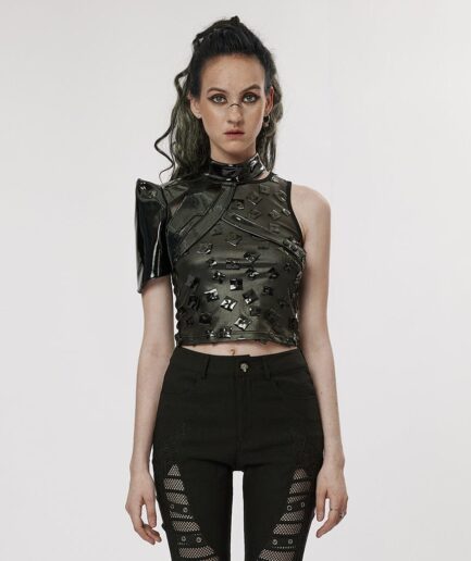 Women's Punk Stand Collar Patent Leather Body Harness